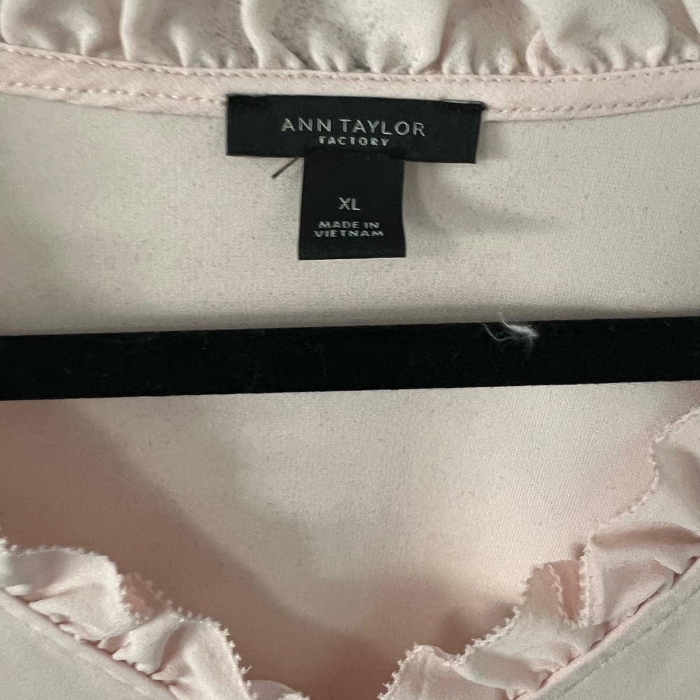 Ann Taylor Blush Ruffle V-Neck Blouse - Picture 3 of 3